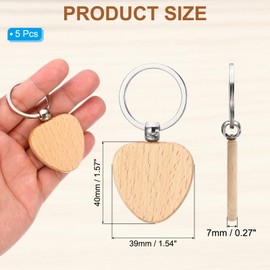 PATIKIL Heart Shape Wood Keychain Blank, 5Pcs Unfinished Wooden Blanks Wood Key Chain Bulk for Pet Tags DIY Gift Crafts, Wood Color