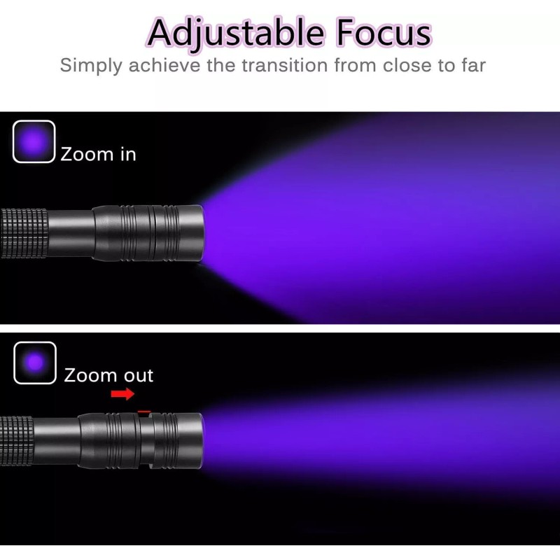 Cosmoing Zoomable 395nm UV Light Penlight Scalable Clip Blacklight Flashlight