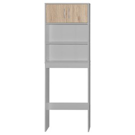 Better Home Products Ace Over-The-Toilet Storage Rack in Light Gray & Natural Oak