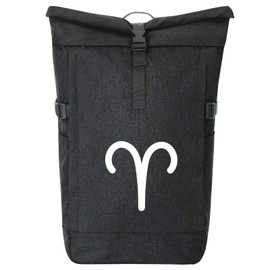 Huuraa Messenger Backpack Aries Zodiac Sign Gift 30-44 Litres Black Melange Fairtrade Rolltop Backpack Aries Gift Idea