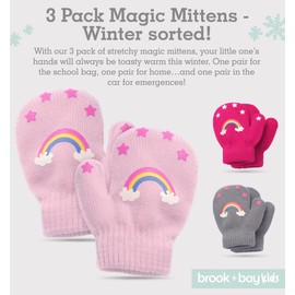Brook + Bay Toddler Mittens - Kids Magic Gloves Knit Mittens - Childrens Mittens, Kids Mittens Winter, Mittens for Kids, Boys & Girls
