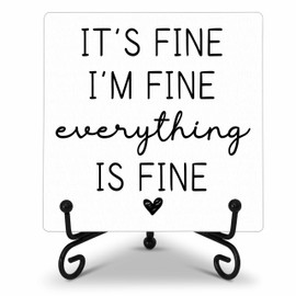 Funny Desk Decor, It's Fine I'm Fine Everything Is Fine Wooden Sign with Stand, Cute Desk Cubicle Accessories, Desk Decor for Women, Funny Signs for Office Bedroom Desk Decoration Shelf-A02