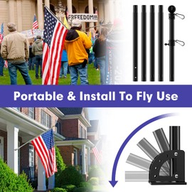 Flag Pole for House Outside with 5 Position Mounting Bracket, 5ft Stainless Steel Black Flagpole Kit for Commercial Outdoor Handheld Portable Carry Use, Heavy Duty Tangle Free House Garden Flag Pole