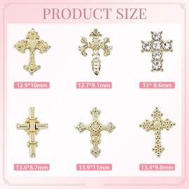 3D Cross Nail Charms for Nail Art, 60 Pcs Alloy Metal Crystal Cross Nail Decorations for Women & Girls, DIY Jewelry Crafts Supplies for Salons and Fashion Events (Gold)