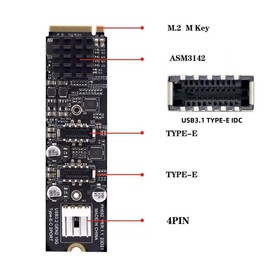 CY Card 10Gbps Dual Type-E USB 3.1 Front Panel Socket to NVME NGFF M-Key Express Card Adapter for Motherboard
