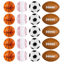 LUFEIS 20 Pcs Foam Balls, Include 5 Footballs, 5 Rugby Balls, 5 Basketballs, 5 Tennis Balls, Sponge Stress Ball for Kids, Sports Party Bag Fillers for Prizes Birthday Party Favours