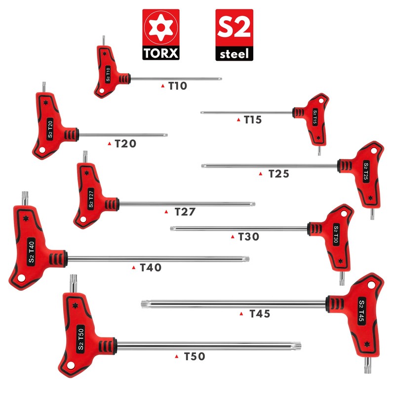 TOMMARS 9PC T Handle Torx Wrench Set, S2 Steel, T10