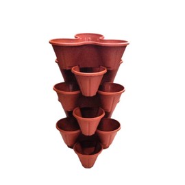 Shop4allsorts Set Of 6 Terracotta Colour Strawberry Trio Planter Flower Pot Stackable Plastic Patio Herb Pot