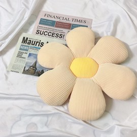ACYOUNG Flower Floor Cushion Tatami Flower-Shaped Plush Decor Comfortable Seat Cushion for Children's Room Home Sofa Decoration (40 x 40 cm, White & Yellow - a)