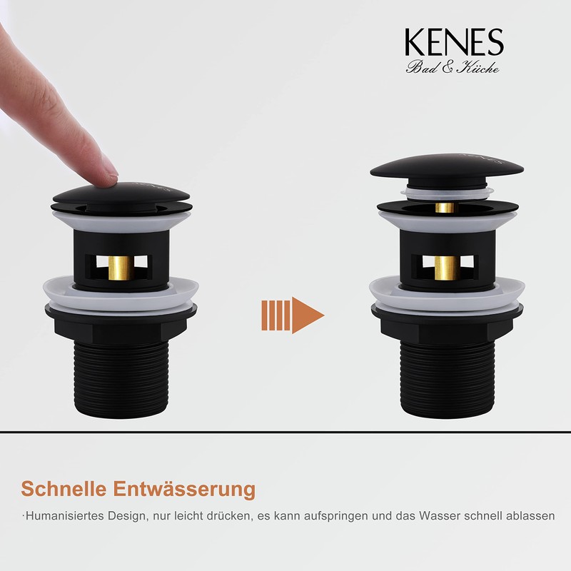 KENES Universal Pop-Up Drain Fitting for Washbasin/Sink, Sink Plug Pop