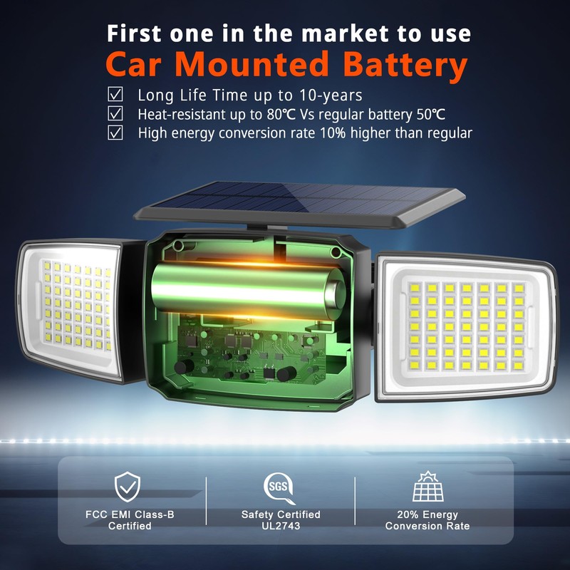 JEJOT Solar Security Light Outdoor Super Bright LED w/Remote Control,