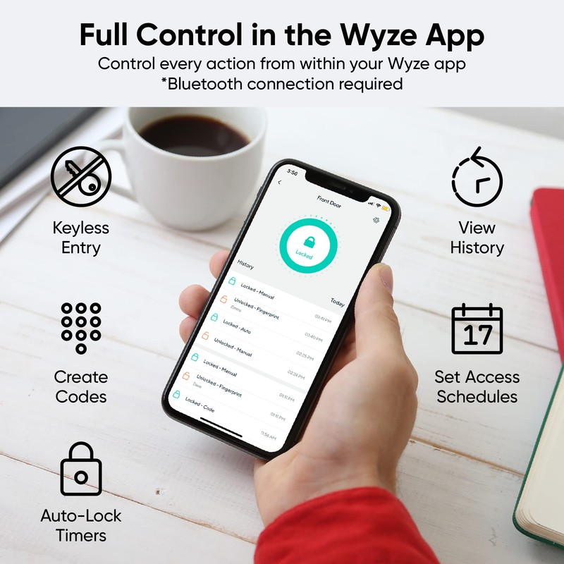 Wyze Auto-Lock Bolt, Fingerprint Keyless Entry Door Smart Bluetooth Deadbolt