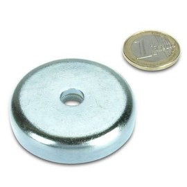 magnets4you Neodymium Flat Gripper Diameter 48.0 x 11.5 mm with Countersink Holds 87 kg, Pot Magnet Galvanised Steel Pot, Magnet with Countersunk Hole for Screwing On Workshop Magnet
