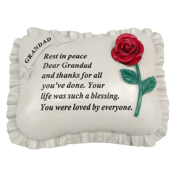 David Fischhoff Grandad Red Rose Memorial Pillow, Poly Resin, Cream,