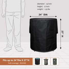 SheeChung Fire Pit Round Cover 24" D X 27" H,Heavy Duty 600D Waterproof & Weather Resistant Outdoor Cover,Fits 20-24 inch Column Propane Gas Firepit Bowl