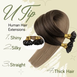 RUNATURE U-Tip Bonding Extensions Real Hair Balayage Brown 40 cm Bonding Extensions 1 g Real Hair Balayage Dark Brown Ombre Blonde Hair Extensions Human Hair Hot Fusion Keratin 1 g/1s 50 Pieces