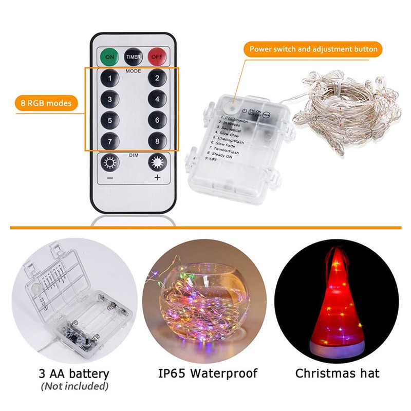 Hanging Lighted Glowing Santa Hats with Bells Battery Powered Fairy