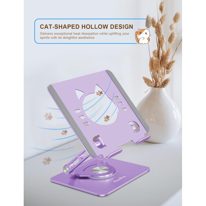 Aoviho Tablet Stand 360° Rotating Aluminum Holder - Adjustable, Portable