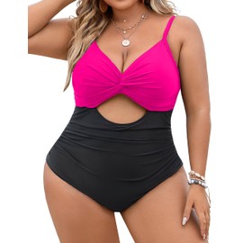 Blooming Jelly Womens Plus Size Swimsuit One Piece Bathing Suits Maternity Swimsuit Swimsuits(Large，Black and Pink)