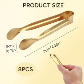 Set of 8 Stainless Steel Sugar Tongs, Ice Cube Tongs for Kitchen, Wedding, Bar and Buffet, Durable and Versatile Serving Tongs in Stylish Gold