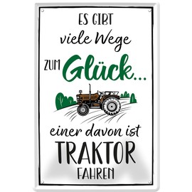 schilderkreis24 Tin Sign 20 x 30 cm - Funny Sign for Farmers and Tractor Fans, Decoration & Gift Idea (There are Many Ways to Happiness)