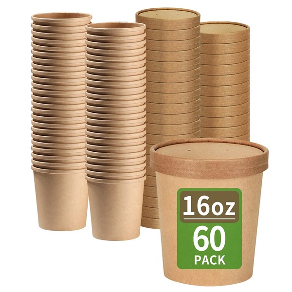 bloomoon bloomoon 60 Pack 16 oz Paper Food Containers with