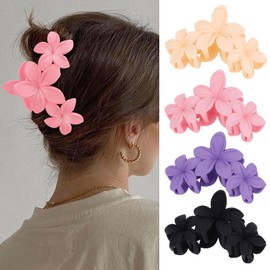 Hawaiian Flower Hair Clips Large Matte Hair Claw for Women Non-Slip Strong Hold Clips for Thick Hair, Hair Accessories for Women and Girls,Black,Purple,Pink, Light yellow