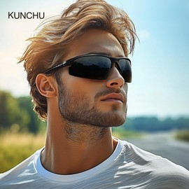 kunchu Sunglasses Men's Al-Mg Metal Frame Polarised Bicycle Glasses Sports Glasses Driver's Glasses Ultralight UV400 Protection Outdoor