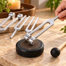 Tuning Fork Set for Sound Practice – 128Hz, 136.1Hz, 256Hz & 384Hz Frequencies with Activator for Meditation and Yoga