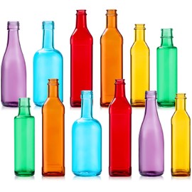 Zhehao 12 Pcs Colored Glass Bottles Colorful Empty Wine Bottles Decorative Glass Bottle for Bottle Tree Garden Yard Outdoor Home Decor(Light Rainbow Color,Square)