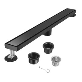 Bmvlffs 24-Inch Linear Shower Drain with Tile Insert Grate, 2-in-1 Matte Black Cover, Rectangle Floor Drain Brushed 304 Stainless Steel Including Hair Strainer