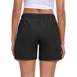 Nomolen Womens Quick Dry Hiking Shorts, Lightweight Athletic 5 inch Shorts for Women Cargo Shorts with Zipper Pockets, Black, Small