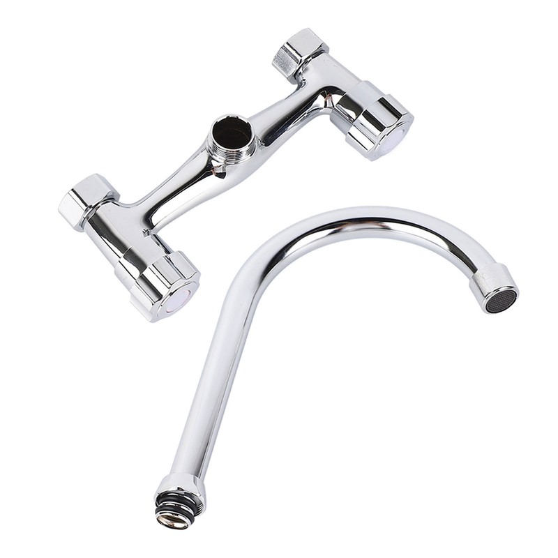 Wall Mount Kitchen Stainless Steel Smooth Surface 2 Handles Faucet