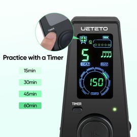 Ueteto Digital Metronome with Timer, English Vocal Counting, One Touch Operation and Easily Readable Color Display Electronic Metronome with Volume Control for Piano Guitar Drum Violin