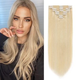 MY-LADY Clip in Hair Extensions Human Hair Thick 150g 20 Inch Double Weft 100% Real Remy Human Hair for Women Silky Straight 8pcs Full Head Balayage Golden Brown & Bleach Blonde