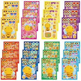 Dorgua 24 Sheets Bee Make a Face Stickers, Cute Animal Party Games Decal Mix and Match Sticker, Make Your Own Bee Stickers DIY Crafts for Adults Birthday Party Supplies Classroom Rewards Gifts