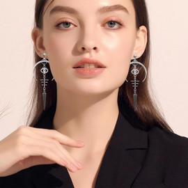Hanavigar Gothic Viking Vintage Sliver Crescent Moon Evil Eyes Star Fishbone Lightweight Dangle Drop Earrings Punk Tribal Stud Earrings For Women Jewelry Gift (Stud Earrings)