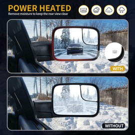 DWVO Towing Mirror fit 2002 2003 2004 2005 2006 2007 2008 Dodge Ram 1500, 03-09 Ram 2500 3500 Right, Passenger Side Mirror with Power Heated Flip-up Manual Folding Black Housing