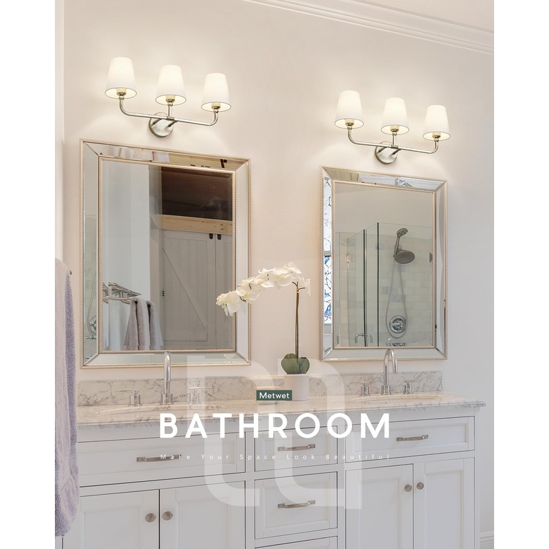 Bathroom Light Fixtures, Brushed Nickel Vanity Lights with Flared White