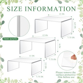 RattanView 3 Pcs Extra Large 13,12,11 Inch Acrylic Display Risers Clear Acrylic Shelf Riser Display Stands 5 mm Thick Rectangular for Collectibles Figures