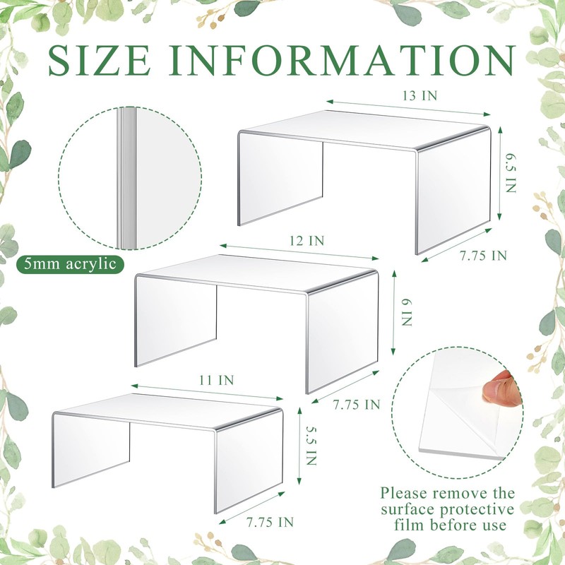 RattanView 3 Pcs Extra Large 13,12,11 Inch Acrylic Display Risers