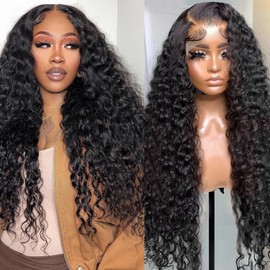 BELE Water Wave Lace Front Wigs Human Hair 13x6 HD Lace Frontal Wigs 200% Density Wet and Wavy Glueless Wigs Human Hair for Women Pre Plucked With Baby Hair Deep Part Curly Wig 20 Inch