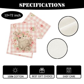 Easter Table Runner Happy Easter Tablecloth Watercolor Religious Jesus Decor Easter Decorations Bunny Pink Plaid Table Flags for Party Kitchen Restaurant Decorations
