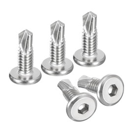 uxcell 150Pcs Hex Socket Self Tapping Screws, 1/4" x 3/4" 410 Stainless Steel Flat Head Sheet Metal Drilling Screws, Silver