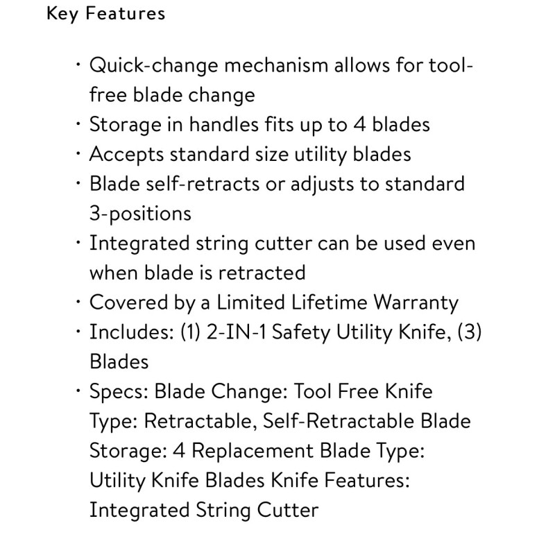 HART 2-IN-1 Quick-Change SAFETY UTILITY KNIFE Integrated String Cutter &