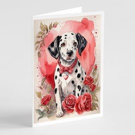 Caroline's Treasures DAC4421GCA7P Dalmatian Valentine Roses Greeting Cards Pack of 8 Blank Cards with Envelopes Whimsical A7 Size 5x7 Blank Note Cards