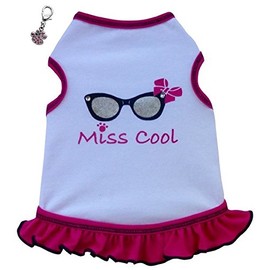 I See Spot Cool Sunglasses Themed Dog’s Tank Dress with Clip Charm – Hot Pink– in Dog Sizes (Miss Cool, S - Chest 12"-14", Neck 12")