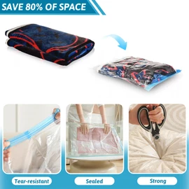 Large Vacuum Storage Bags, 6 Pack Space Saver Bags, Roll-Up Compression Zipper Bags, Reusable Travel Vacuum Bags for Clothes, Bedding - 50×70cm (No Pump Included)