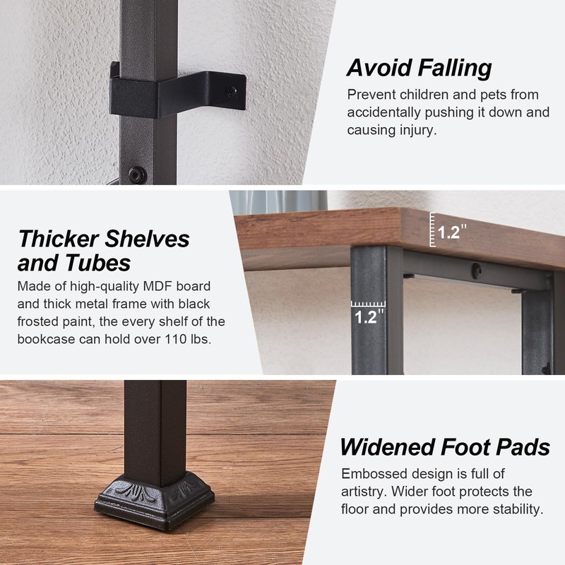 HOMBAZAAR 6 Tier Bookshelf,74 Inch Tall Industrial Bookshelf with Metal