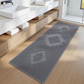 COCOER Waffle Bath Mat, Super Absorbent Bathroom Mat with Tassels, Machine Washable Non Slip Bath Mats for Bathroom, Soft Bathroom Runner Rug for Laundry Room, Bedside, Hallway, Grey 24" x 48"